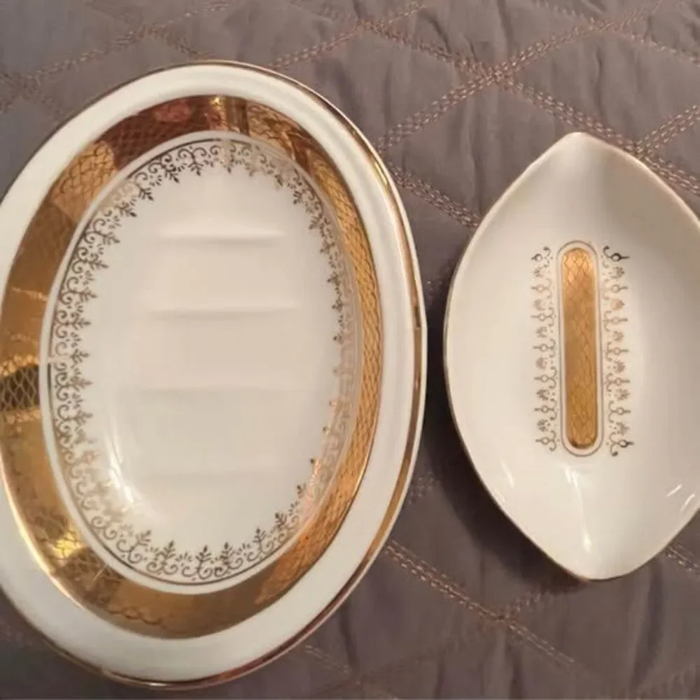2-Piece Vintage Mid-Century Japanese Porcelain Soap and Trinket Dish